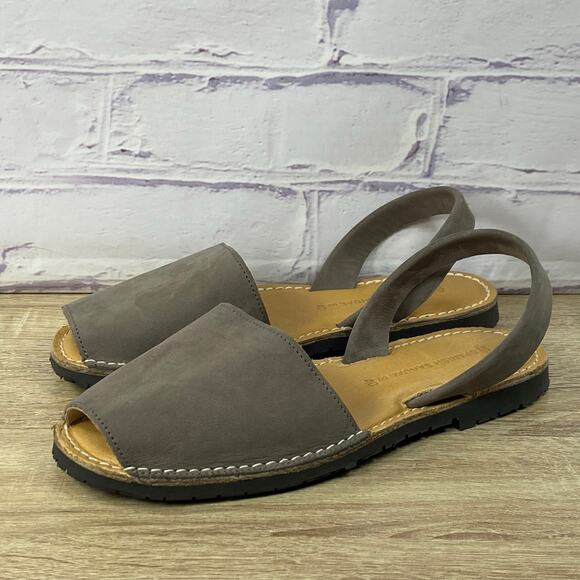 Spanish Sandal Co. Grey Sandals 40 US 9.5 Nubuck Leather Avarcas Peep Toe Flats - Picture 3 of 8